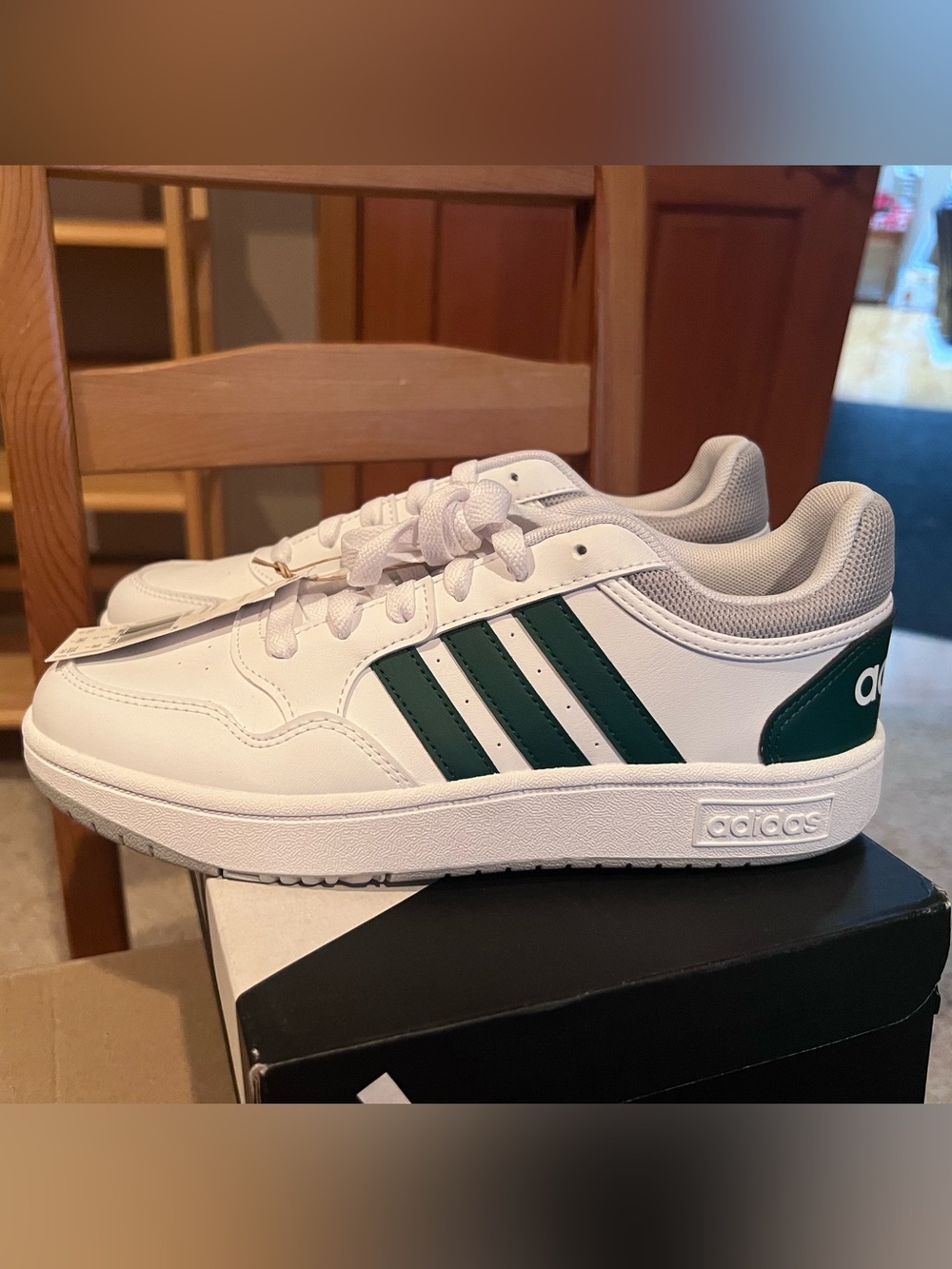 ADIDAS Kids Hoops Sneakers White with Collegiate Green FREE SHIPPING